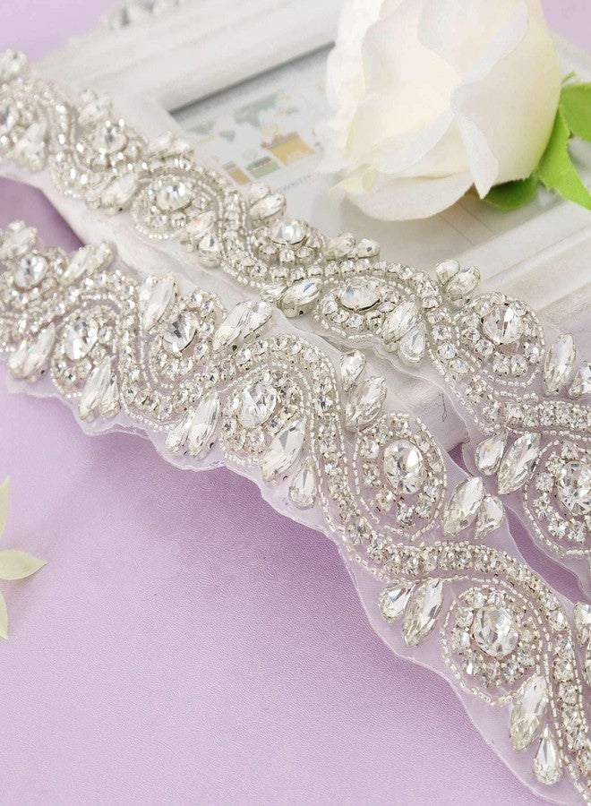 Pardecor Wedding Sash Dress Belt Women Rhinestone Applique Bridal Belt Silver Crystal Trim Belt Ivory Ribbon for Wedding Plus Size Rhinestone Belt for Formal Dress - Image 4